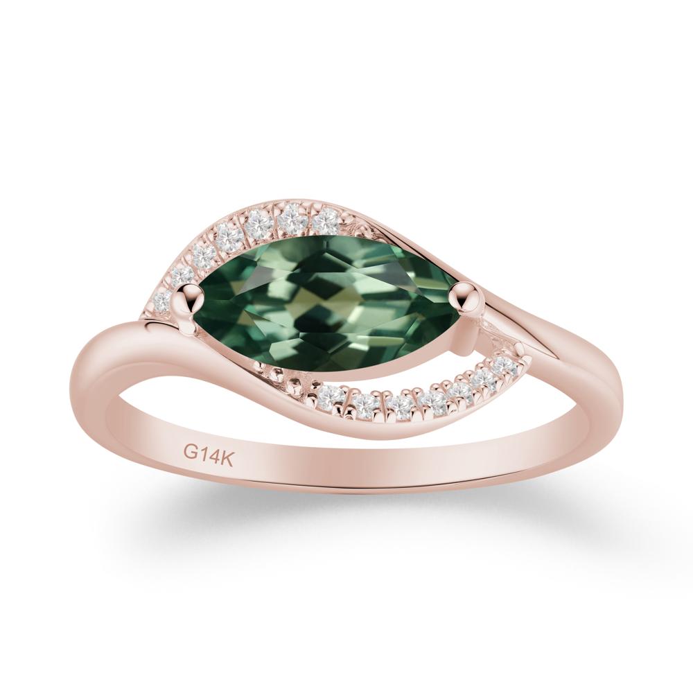 Leaf Inspired Marquise Cut Green Sapphire Ring - LUO Jewelry #metal_14k rose gold