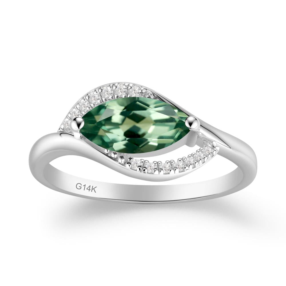 Leaf Inspired Marquise Cut Green Sapphire Ring - LUO Jewelry #metal_14k white gold