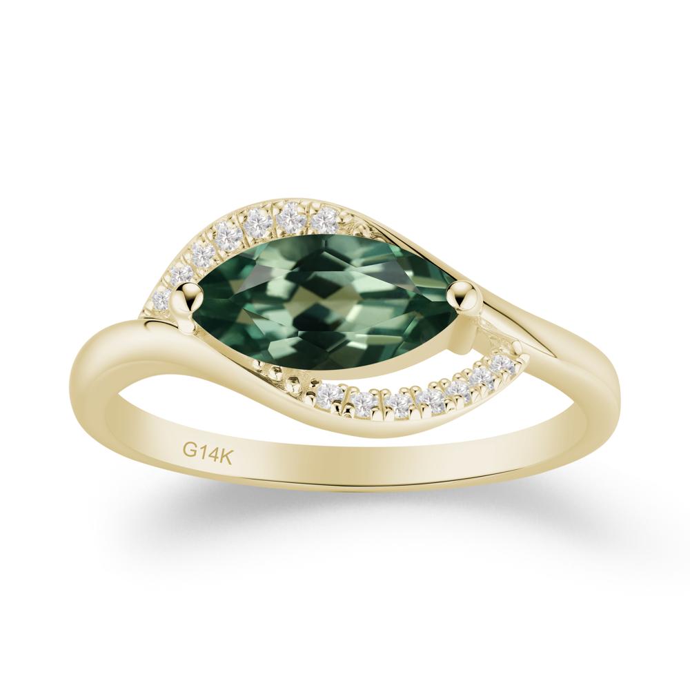 Leaf Inspired Marquise Cut Green Sapphire Ring - LUO Jewelry #metal_14k yellow gold