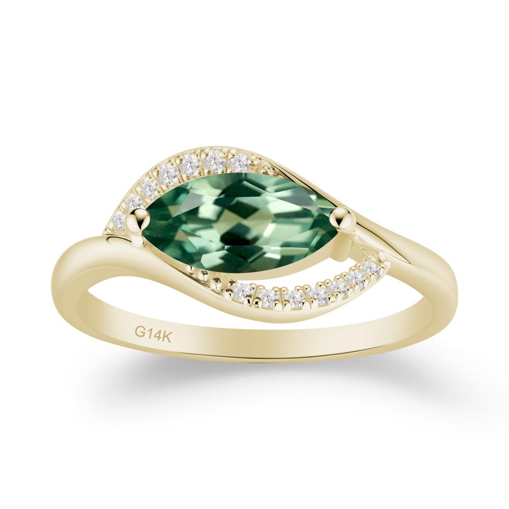 Leaf Inspired Marquise Cut Green Sapphire Ring - LUO Jewelry #metal_14k yellow gold