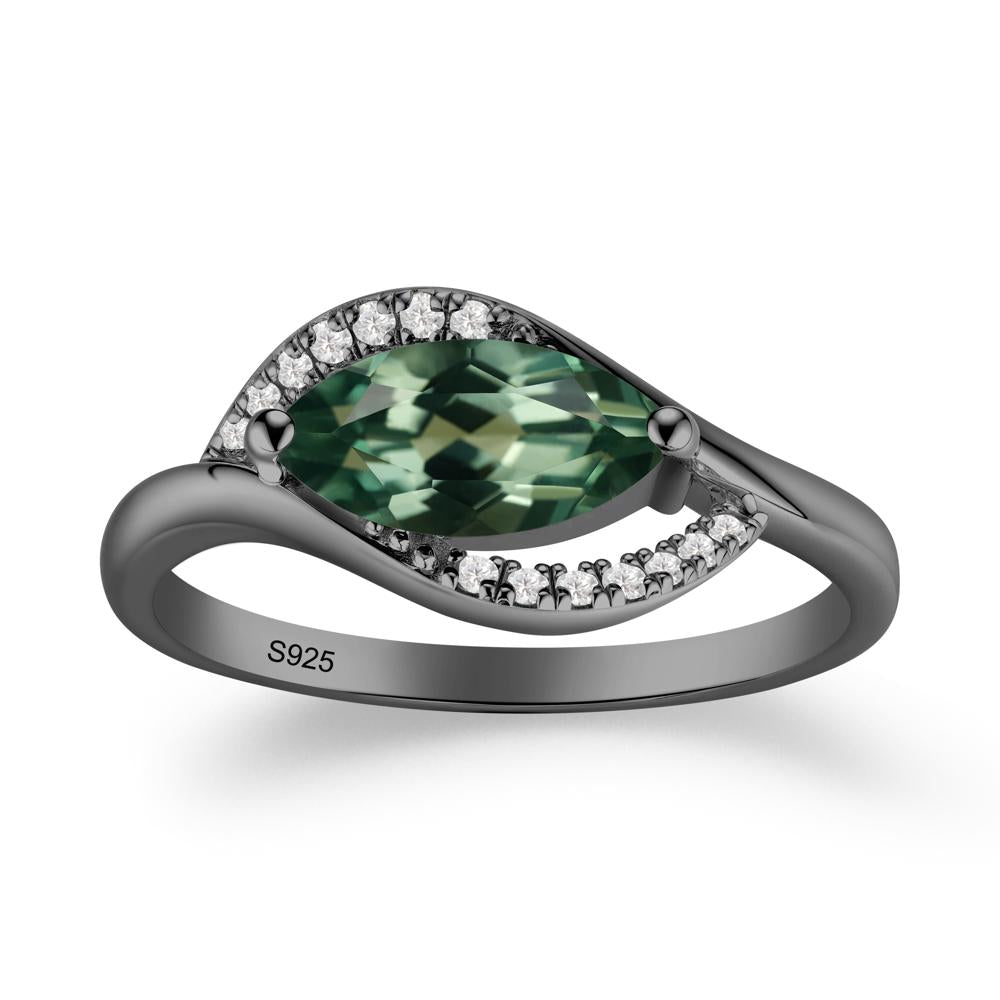 Leaf Inspired Marquise Cut Green Sapphire Ring - LUO Jewelry #metal_black finish sterling silver