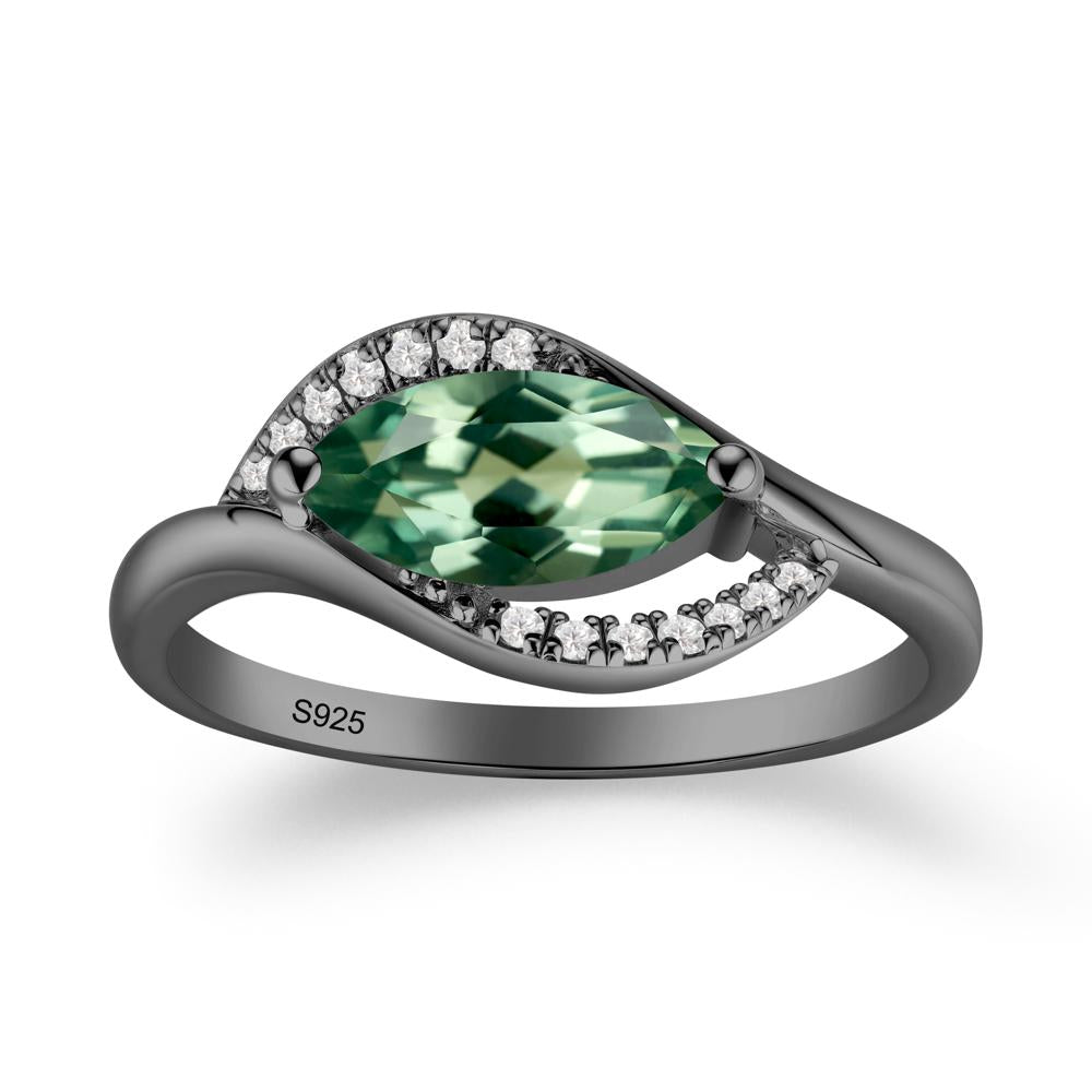 Leaf Inspired Marquise Cut Green Sapphire Ring - LUO Jewelry #metal_black finish sterling silver