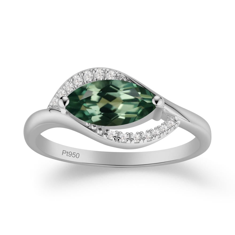 Leaf Inspired Marquise Cut Green Sapphire Ring - LUO Jewelry #metal_platinum
