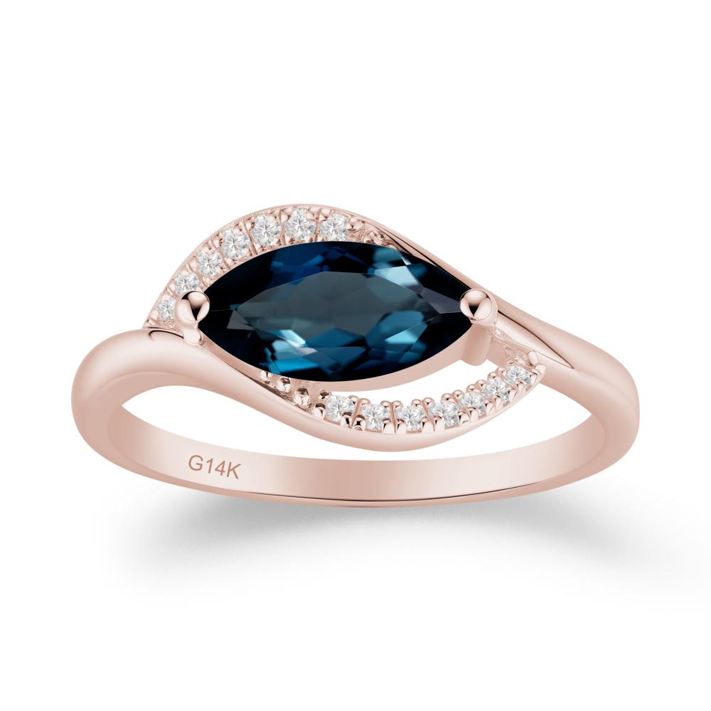 Leaf Inspired Marquise Cut London Blue Topaz Ring - LUO Jewelry #metal_14k rose gold