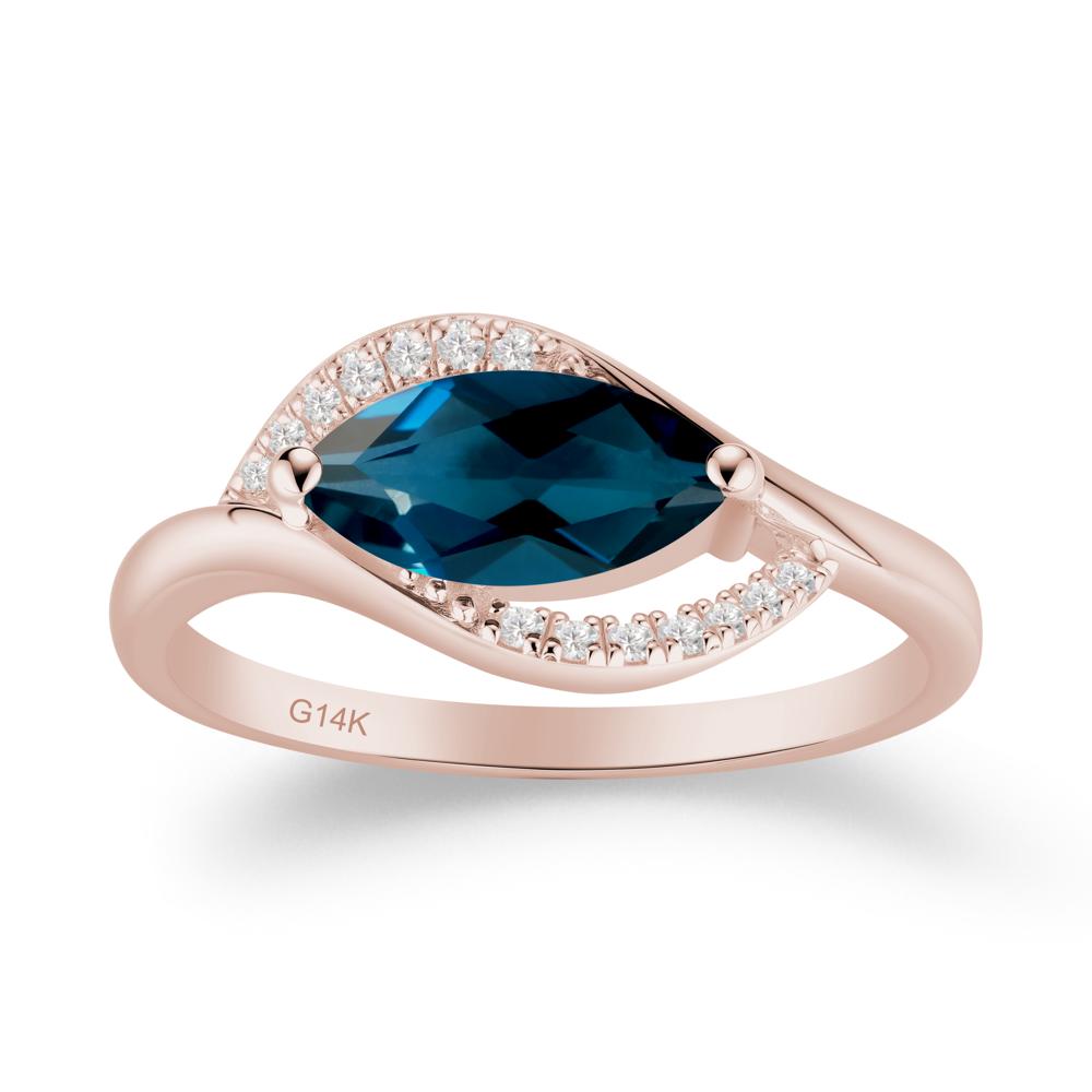 Leaf Inspired Marquise Cut London Blue Topaz Ring - LUO Jewelry #metal_14k rose gold