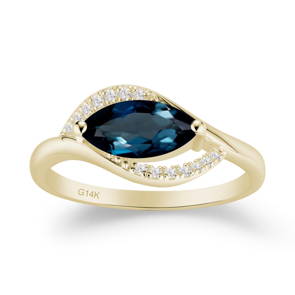 Leaf Inspired Marquise Cut London Blue Topaz Ring - LUO Jewelry #metal_14k yellow gold