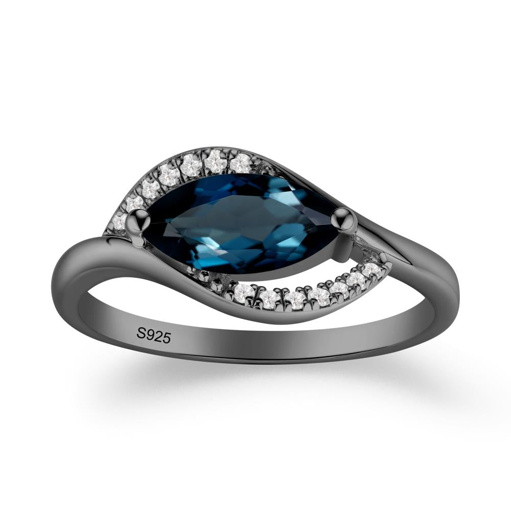 Leaf Inspired Marquise Cut London Blue Topaz Ring - LUO Jewelry #metal_black finish sterling silver
