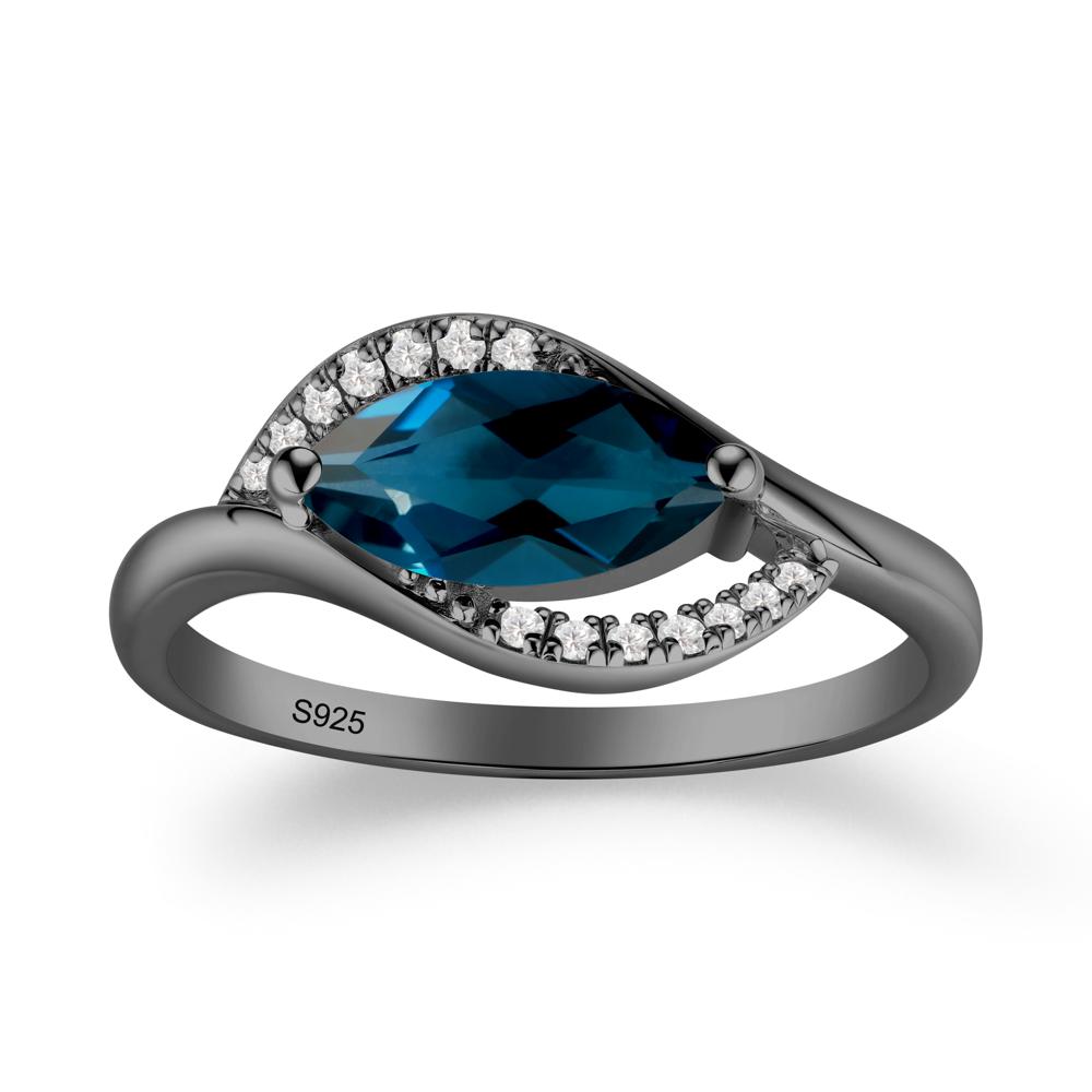 Leaf Inspired Marquise Cut London Blue Topaz Ring - LUO Jewelry #metal_black finish sterling silver
