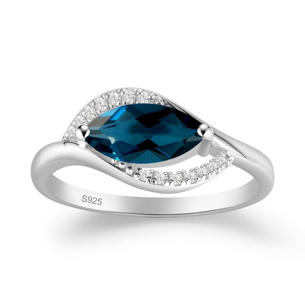 Leaf Inspired Marquise Cut London Blue Topaz Ring - LUO Jewelry #metal_sterling silver