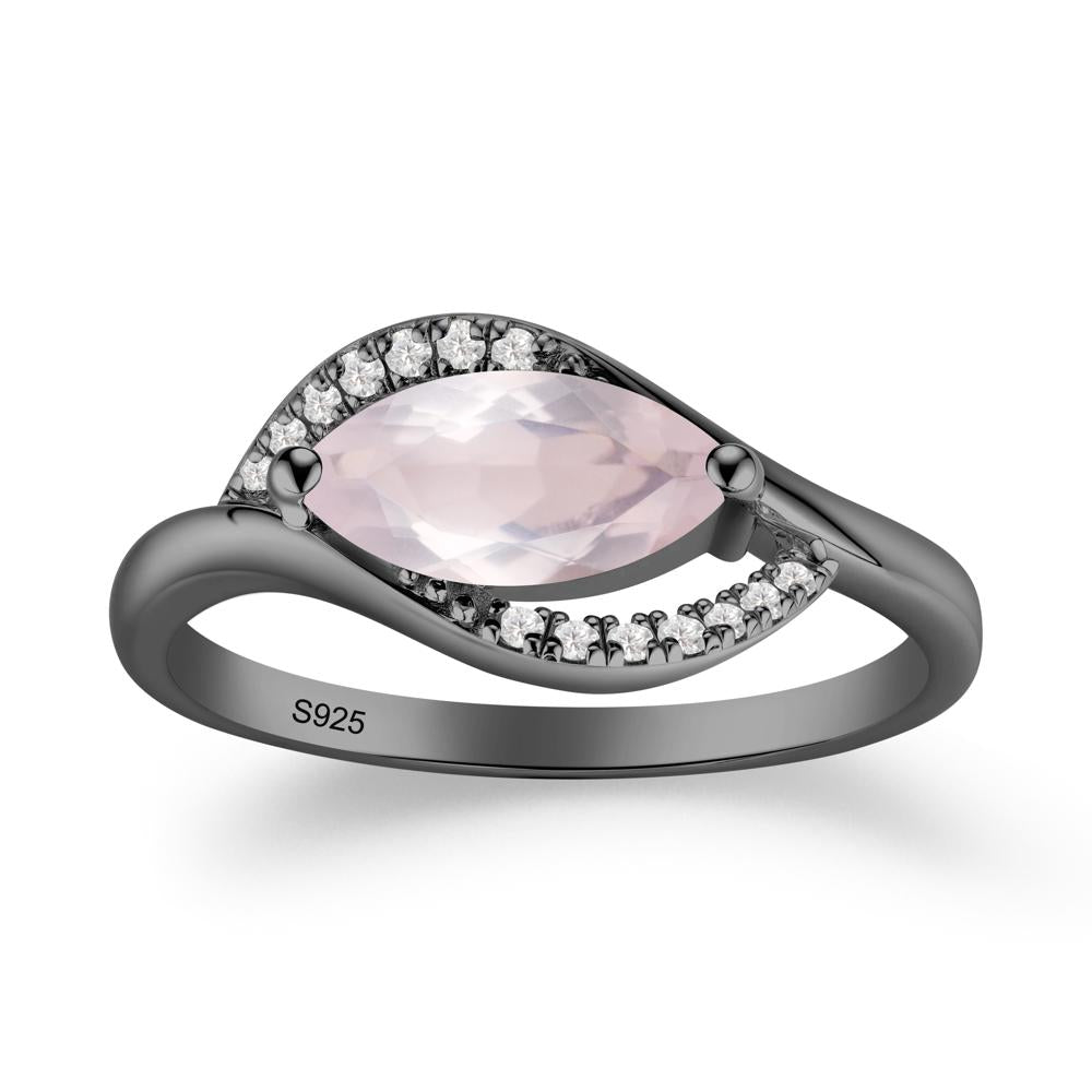 Unique Bypass Rose Quartz Engagement Ring - LUO Jewelry #metal_black finish sterling silver