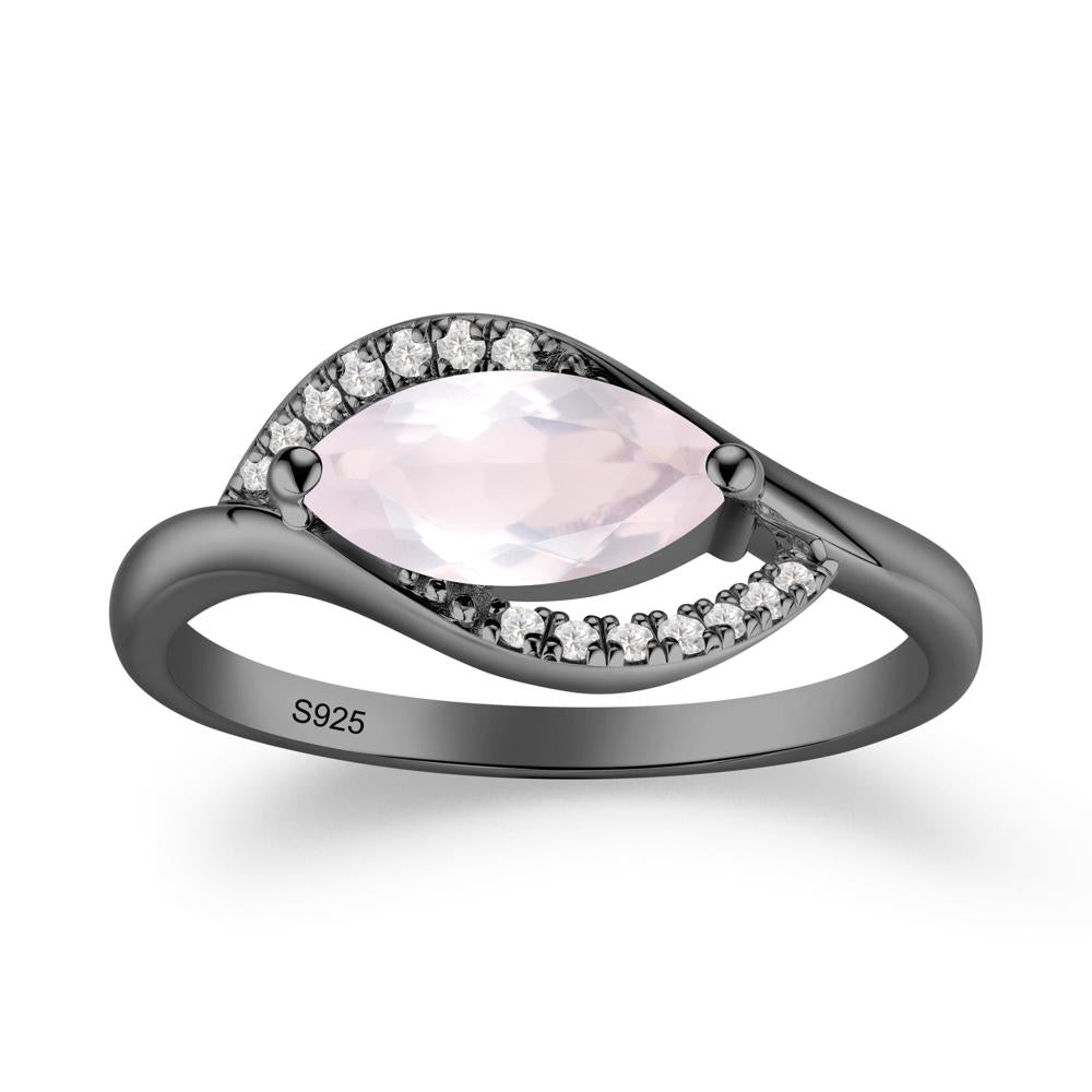Unique Bypass Rose Quartz Engagement Ring - LUO Jewelry #metal_black finish sterling silver