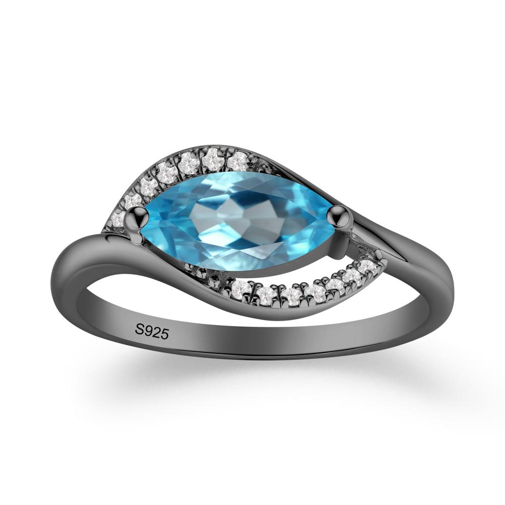 Leaf Swiss Blue Topaz Bypass Ring - LUO Jewelry #metal_black finish sterling silver