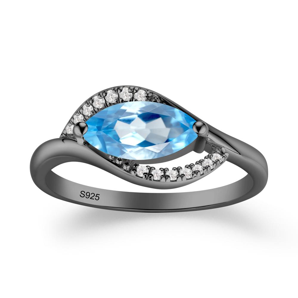 Leaf Swiss Blue Topaz Bypass Ring - LUO Jewelry #metal_black finish sterling silver