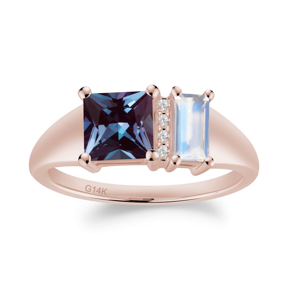 Rectangular Princess Cut Alexandrite and Moonstone Ring - LUO Jewelry #metal_14k rose gold