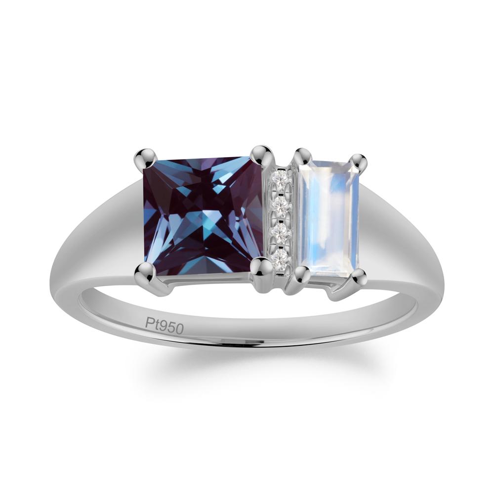 Rectangular Princess Cut Alexandrite and Moonstone Ring - LUO Jewelry #metal_platinum