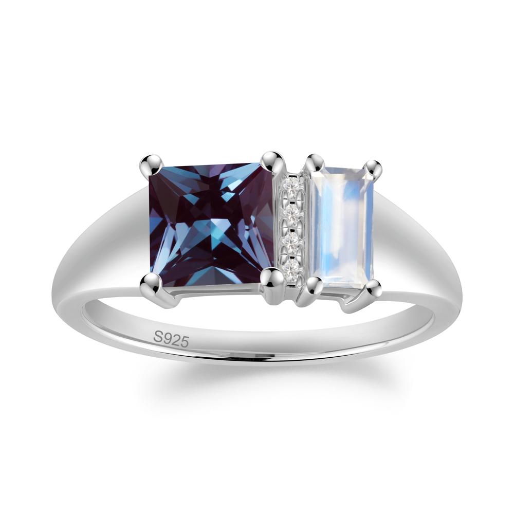 Rectangular Princess Cut Alexandrite and Moonstone Ring - LUO Jewelry #metal_sterling silver