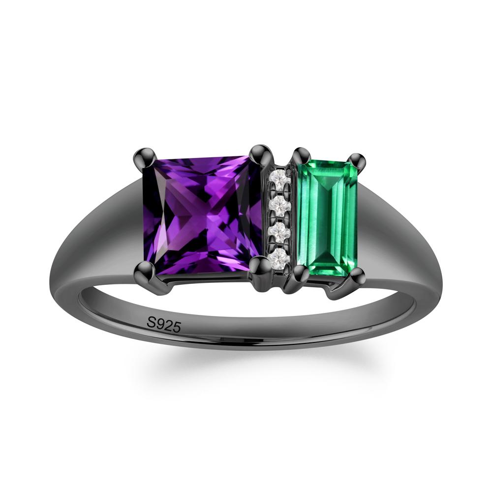 Dual Stone Amethyst and Emerald Baguette Square Ring - LUO Jewelry #metal_black finish sterling silver