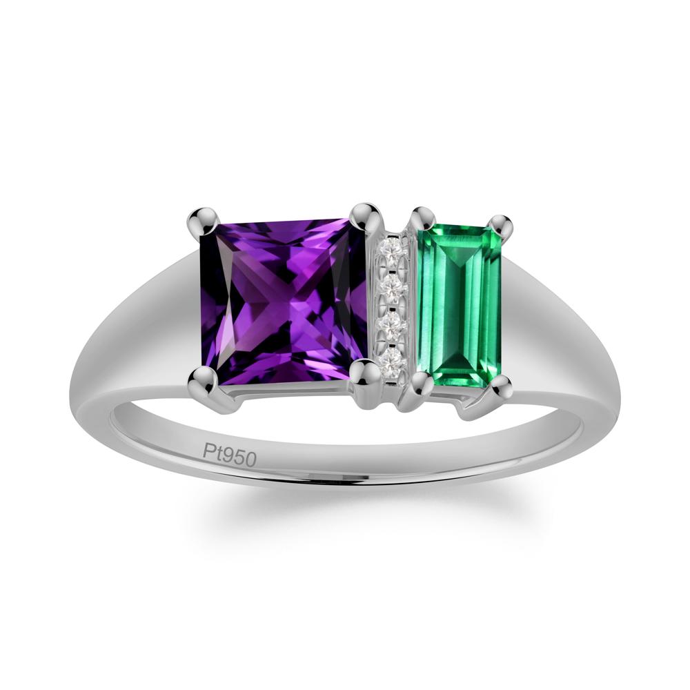 Dual Stone Amethyst and Emerald Baguette Square Ring - LUO Jewelry #metal_platinum