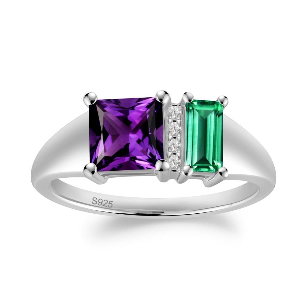 Dual Stone Amethyst and Emerald Baguette Square Ring - LUO Jewelry #metal_sterling silver