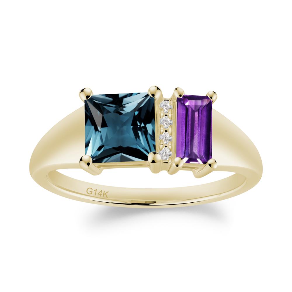 Dual Stone Amethyst and London Blue Topaz Baguette Square Ring - LUO Jewelry #metal_14k yellow gold