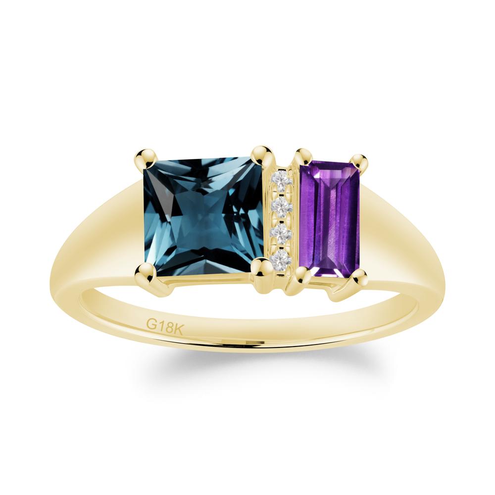 Dual Stone Amethyst and London Blue Topaz Baguette Square Ring - LUO Jewelry #metal_18k yellow gold