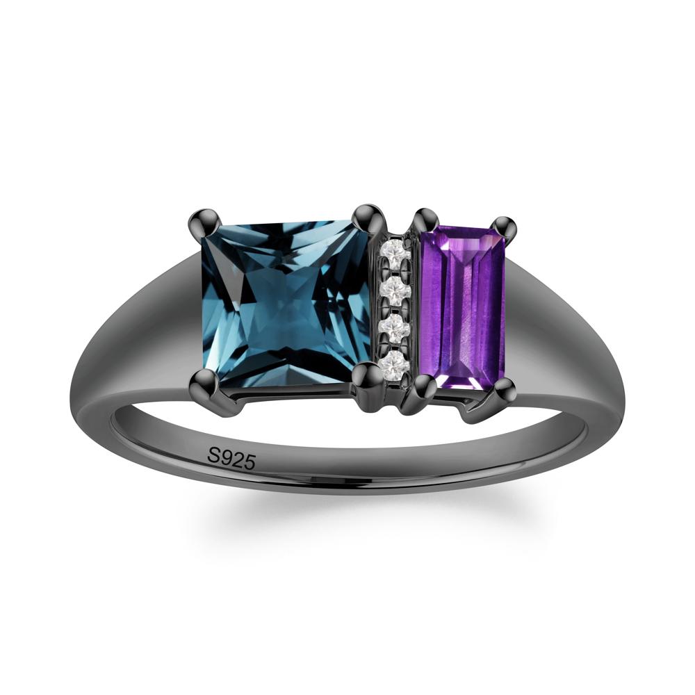 Dual Stone Amethyst and London Blue Topaz Baguette Square Ring - LUO Jewelry #metal_black finish sterling silver