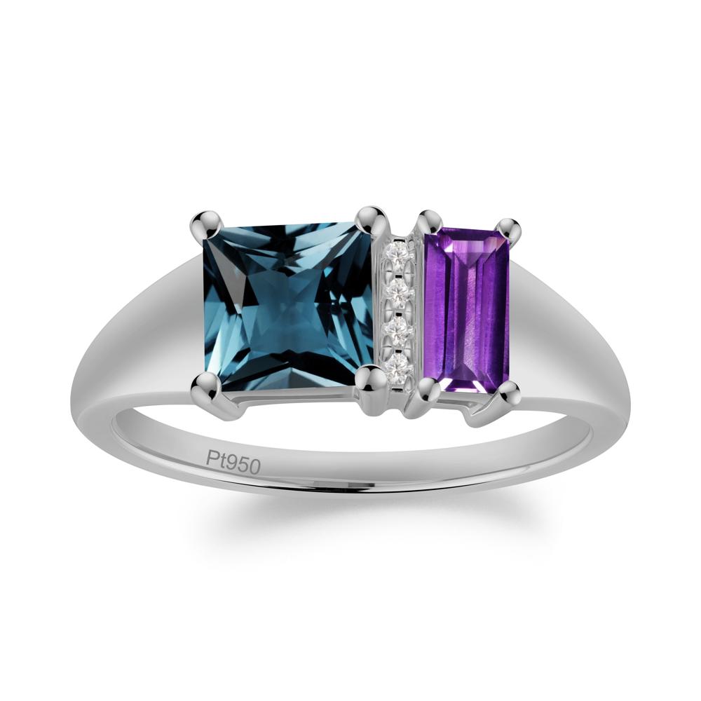 Dual Stone Amethyst and London Blue Topaz Baguette Square Ring - LUO Jewelry #metal_platinum