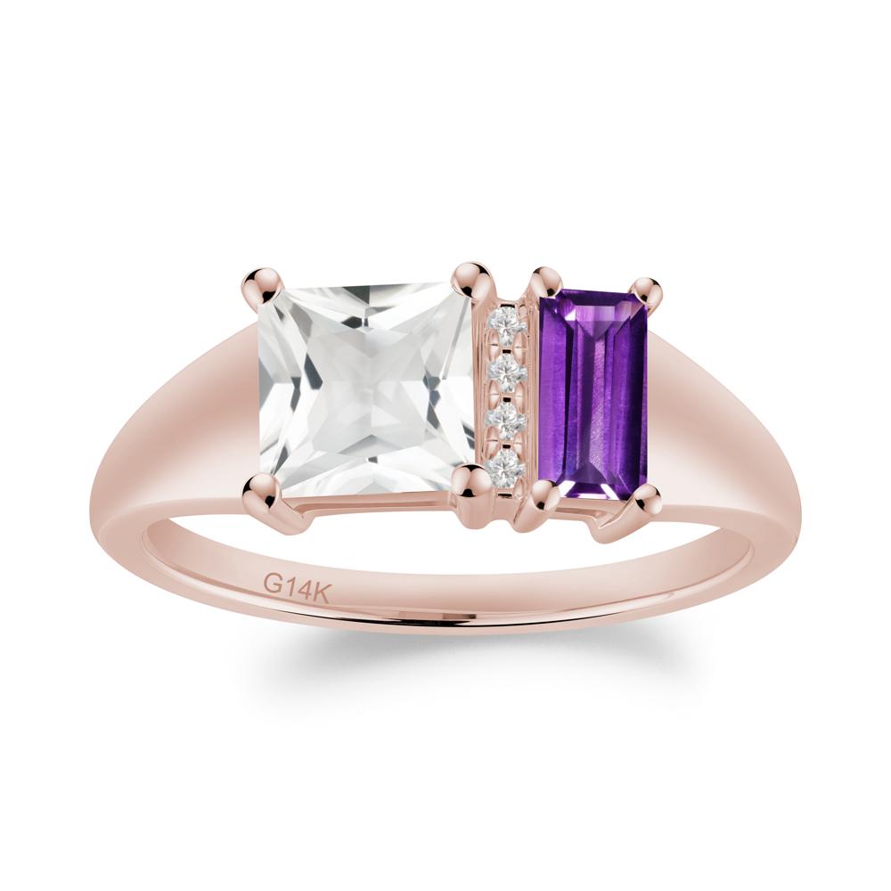 Rectangular Princess Cut Amethyst and White Topaz Ring - LUO Jewelry #metal_14k rose gold