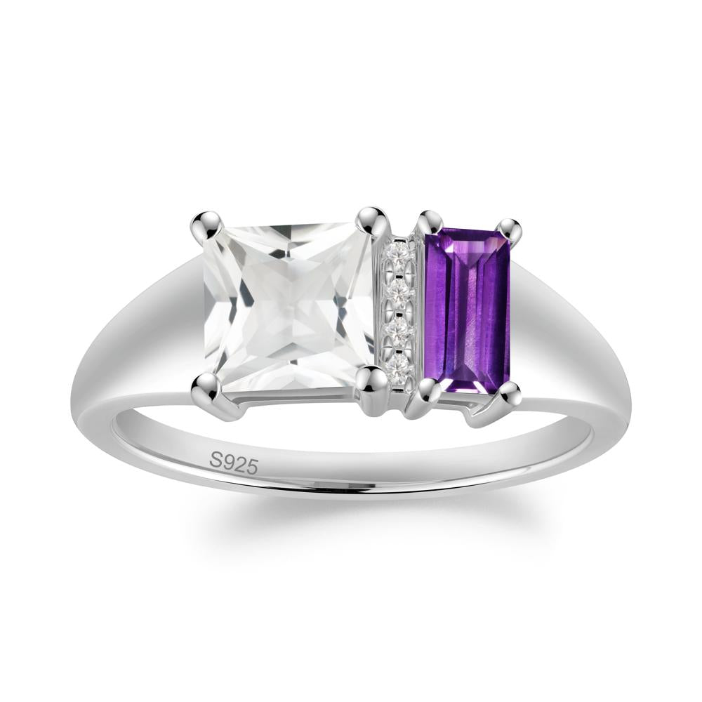 Rectangular Princess Cut Amethyst and White Topaz Ring - LUO Jewelry #metal_sterling silver