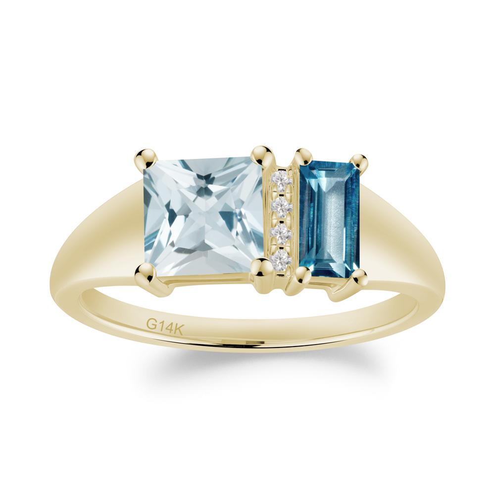 Dual Stone Aquamarine and London Blue Topaz Baguette Square Ring - LUO Jewelry #metal_14k yellow gold