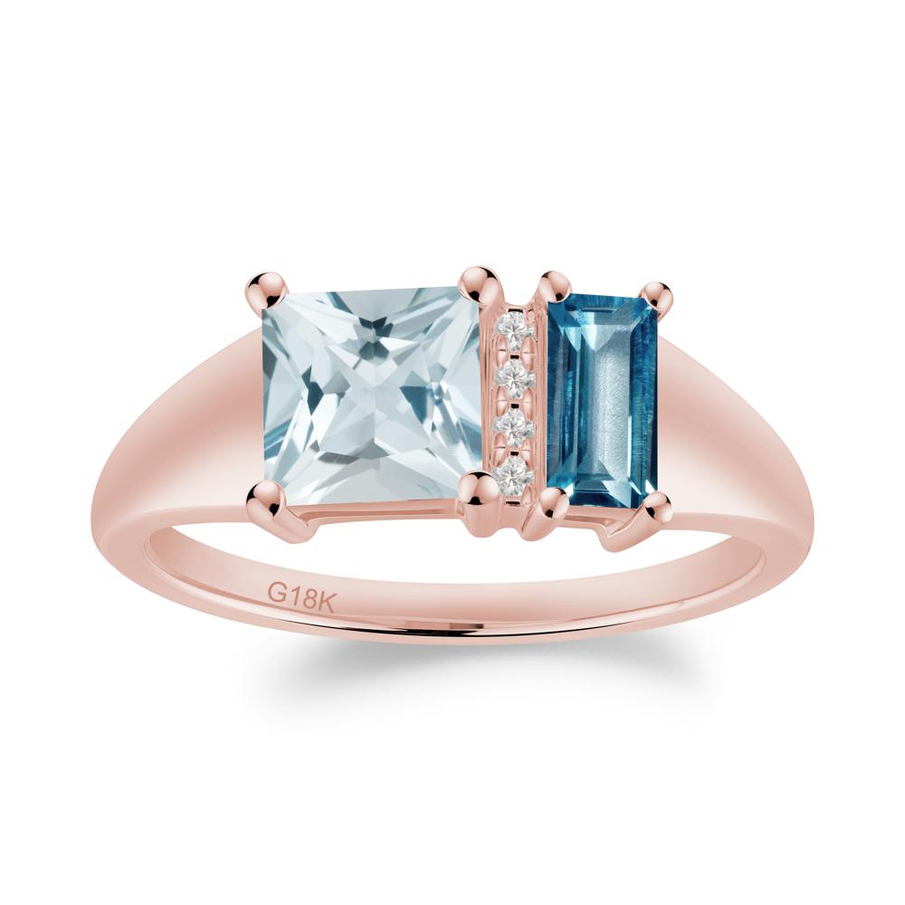 Dual Stone Aquamarine and London Blue Topaz Baguette Square Ring - LUO Jewelry #metal_18k rose gold