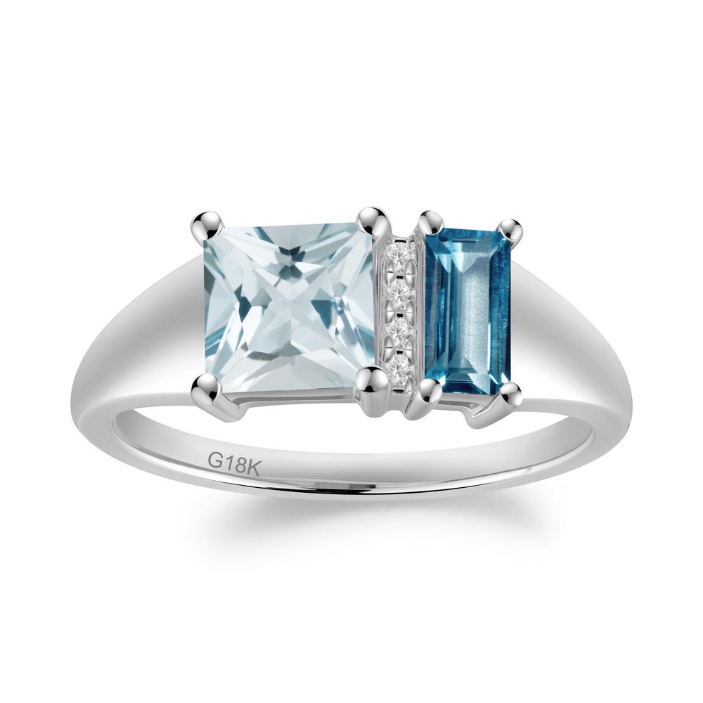 Dual Stone Aquamarine and London Blue Topaz Baguette Square Ring - LUO Jewelry #metal_18k white gold