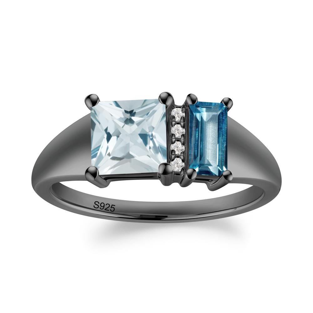 Dual Stone Aquamarine and London Blue Topaz Baguette Square Ring - LUO Jewelry #metal_black finish sterling silver