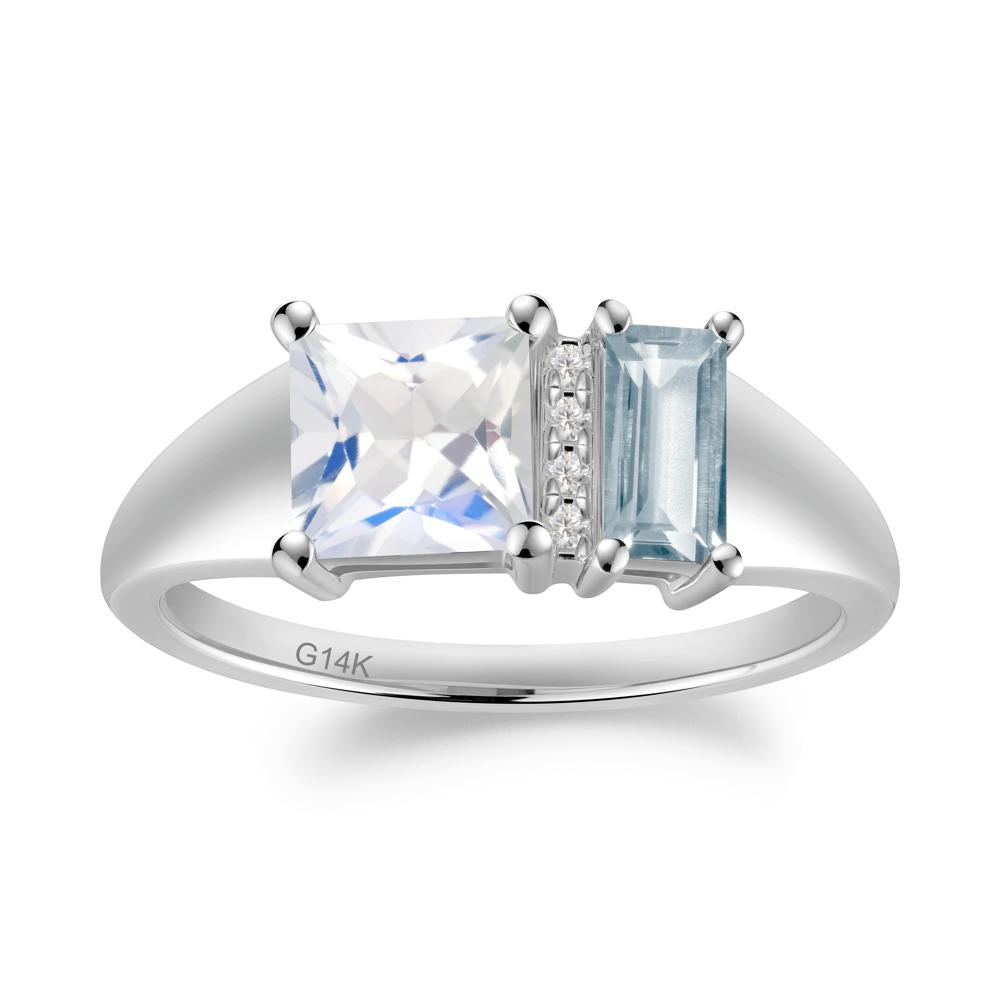 Unique Toi Et Moi Aquamarine and Moonstone Birthstone Ring - LUO Jewelry #metal_14k white gold