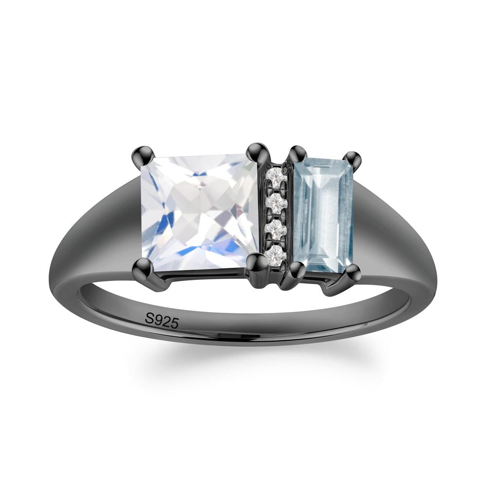 Unique Toi Et Moi Aquamarine and Moonstone Birthstone Ring - LUO Jewelry #metal_black finish sterling silver