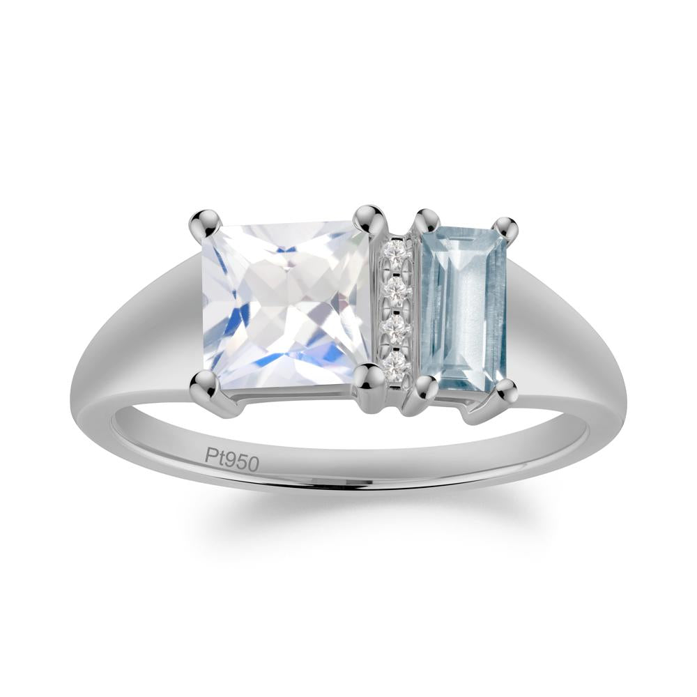 Unique Toi Et Moi Aquamarine and Moonstone Birthstone Ring - LUO Jewelry #metal_platinum