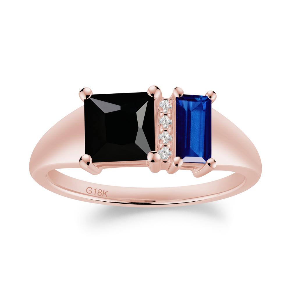 Unique Toi Et Moi Black Spinel and Sapphire Birthstone Ring - LUO Jewelry #metal_18k rose gold