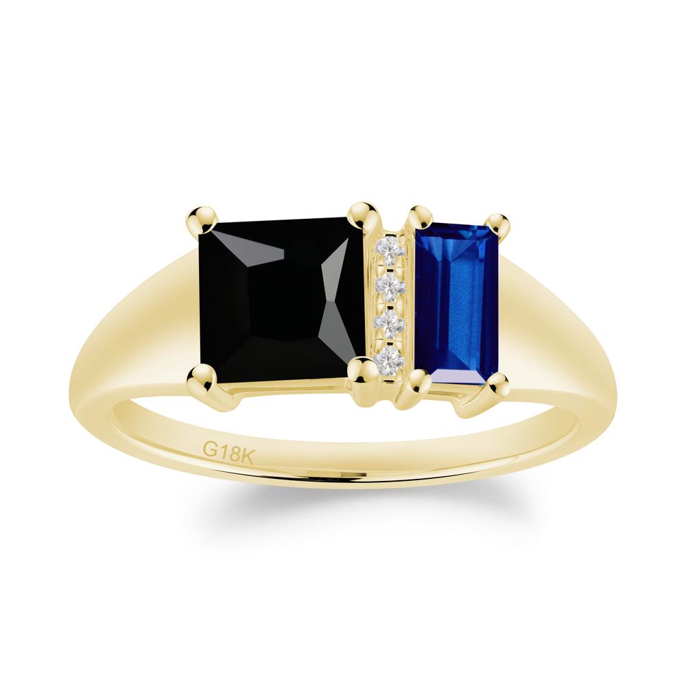 Unique Toi Et Moi Black Spinel and Sapphire Birthstone Ring - LUO Jewelry #metal_18k yellow gold