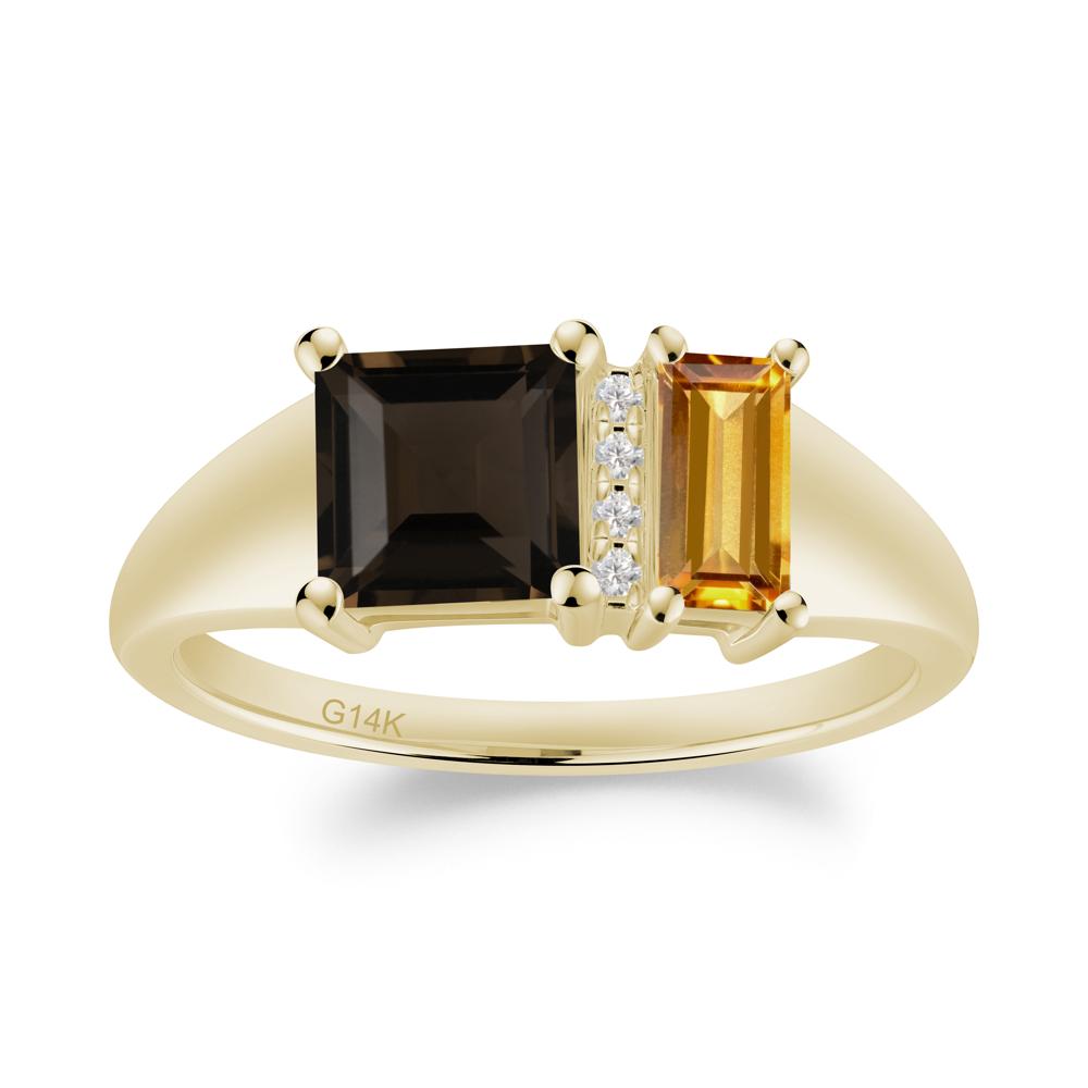 Dual Stone Citrine and Smoky Quartz Baguette Square Ring - LUO Jewelry #metal_14k yellow gold