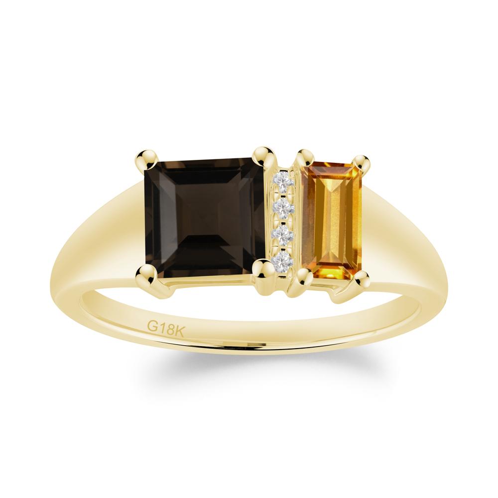 Dual Stone Citrine and Smoky Quartz Baguette Square Ring - LUO Jewelry #metal_18k yellow gold