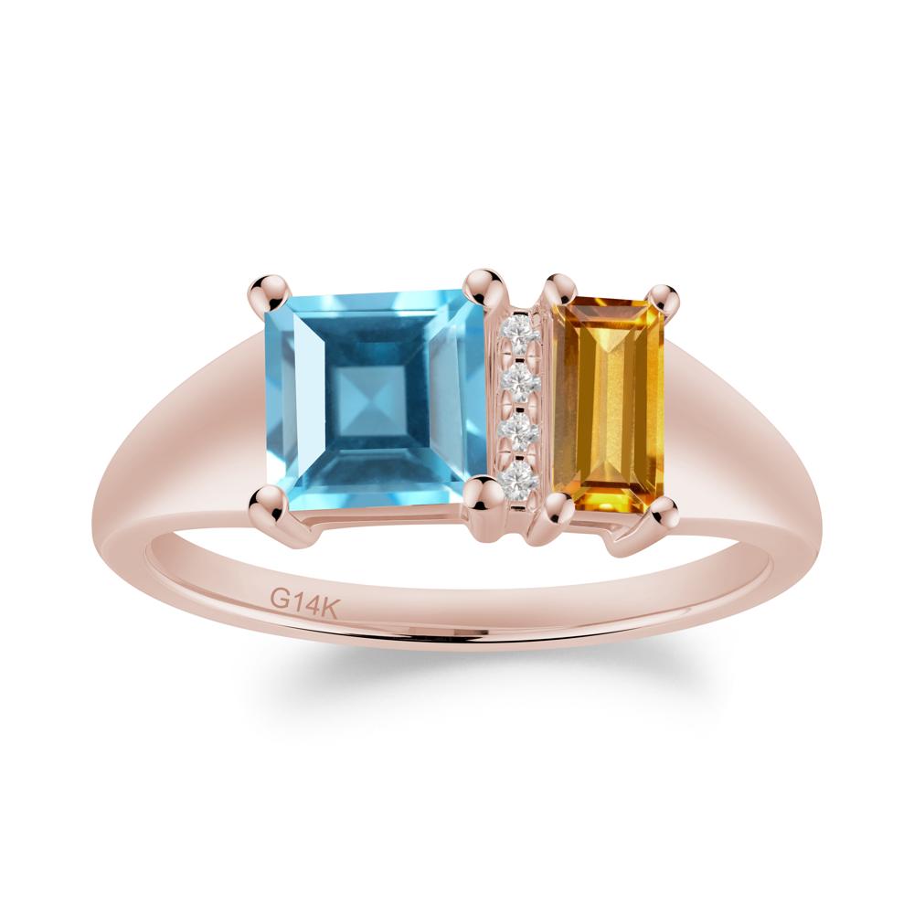 Unique Toi Et Moi Citrine and Swiss Blue Topaz Birthstone Ring - LUO Jewelry #metal_14k rose gold