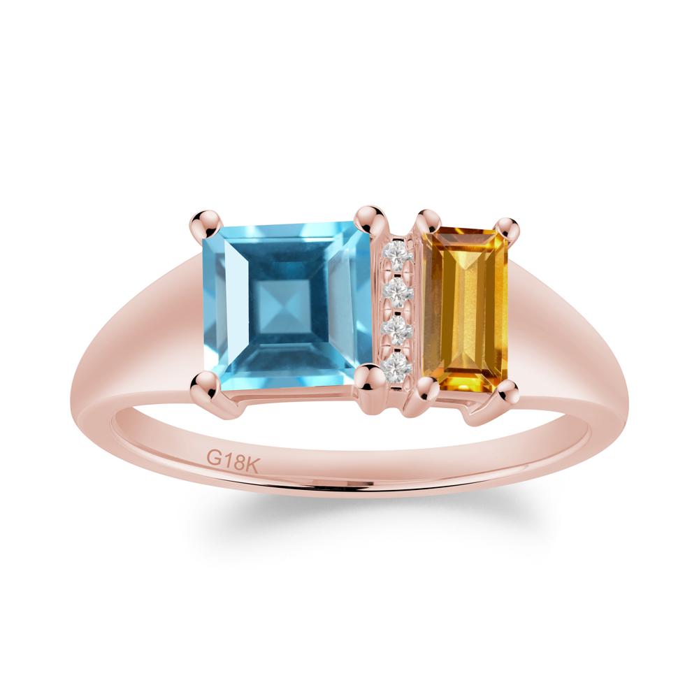 Unique Toi Et Moi Citrine and Swiss Blue Topaz Birthstone Ring - LUO Jewelry #metal_18k rose gold