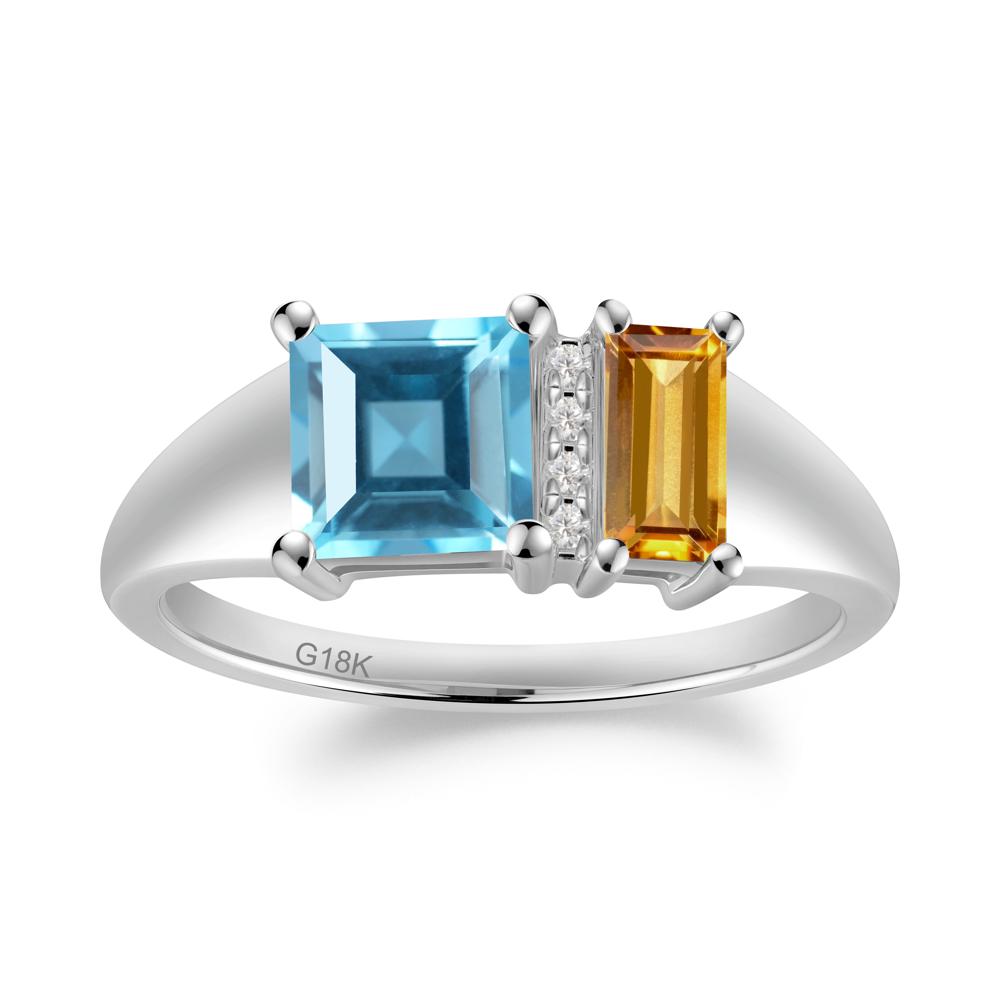 Unique Toi Et Moi Citrine and Swiss Blue Topaz Birthstone Ring - LUO Jewelry #metal_18k white gold
