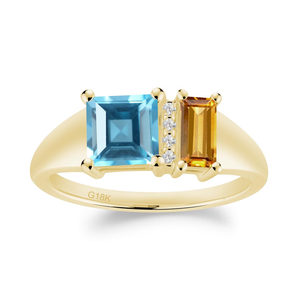 Unique Toi Et Moi Citrine and Swiss Blue Topaz Birthstone Ring - LUO Jewelry #metal_18k yellow gold
