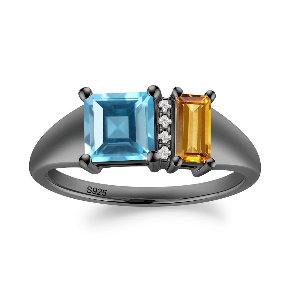 Unique Toi Et Moi Citrine and Swiss Blue Topaz Birthstone Ring - LUO Jewelry #metal_black finish sterling silver