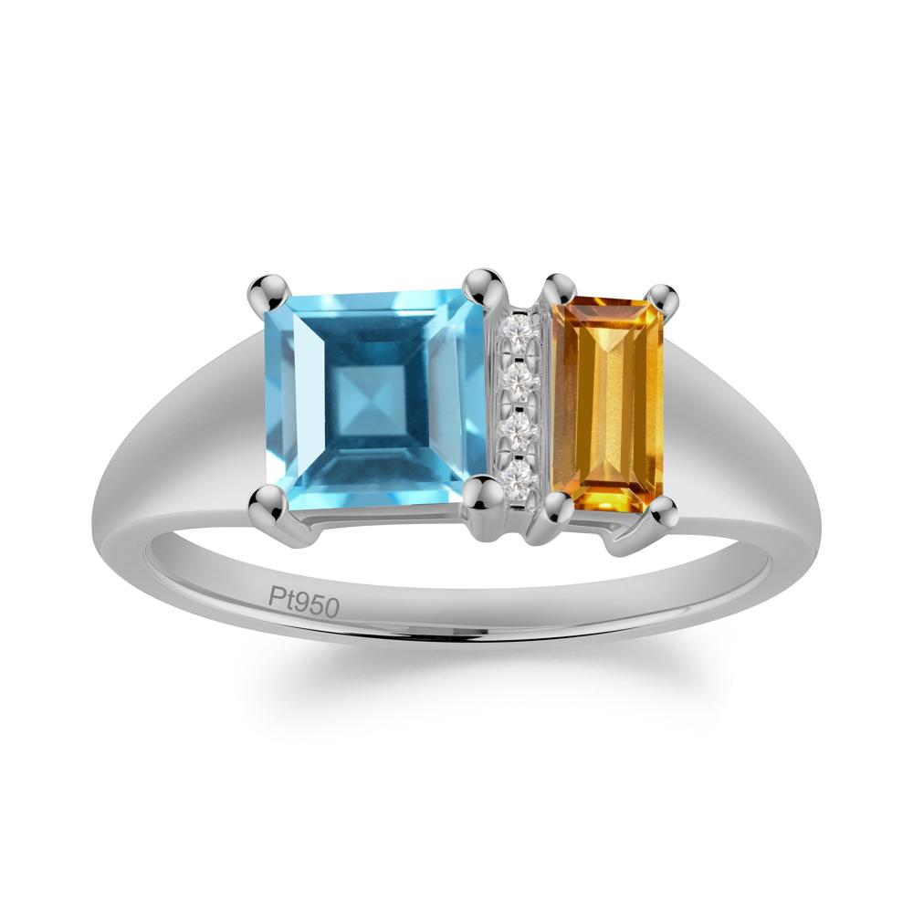Unique Toi Et Moi Citrine and Swiss Blue Topaz Birthstone Ring - LUO Jewelry #metal_platinum