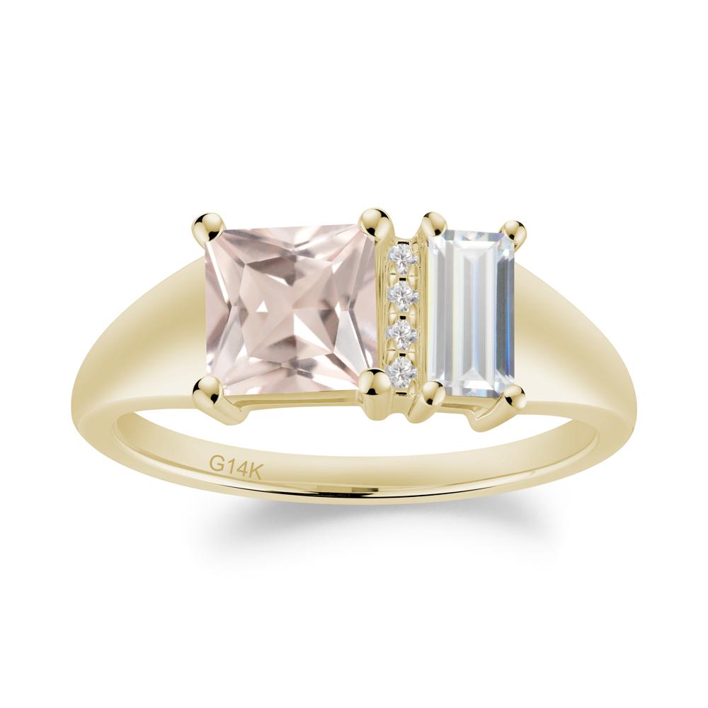 Rectangular Princess Cut Cubic Zirconia and Morganite Ring - LUO Jewelry #metal_14k yellow gold