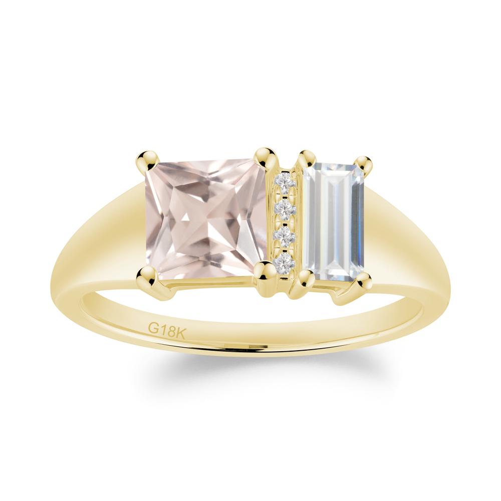 Rectangular Princess Cut Cubic Zirconia and Morganite Ring - LUO Jewelry #metal_18k yellow gold