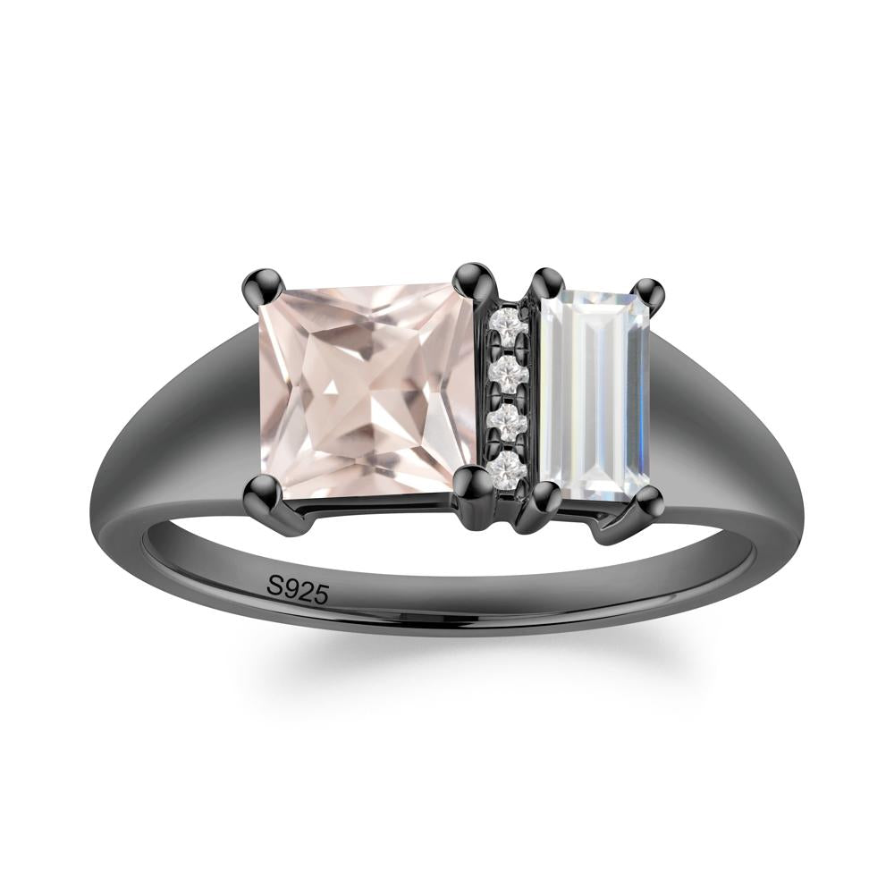 Rectangular Princess Cut Cubic Zirconia and Morganite Ring - LUO Jewelry #metal_black finish sterling silver