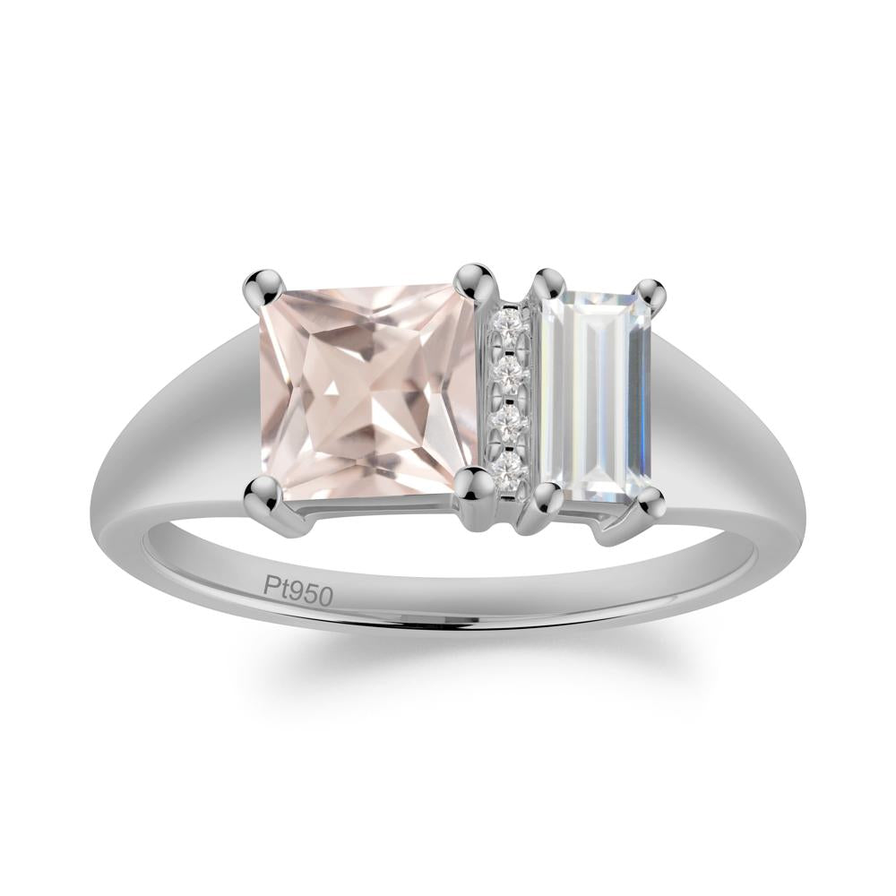 Rectangular Princess Cut Cubic Zirconia and Morganite Ring - LUO Jewelry #metal_platinum